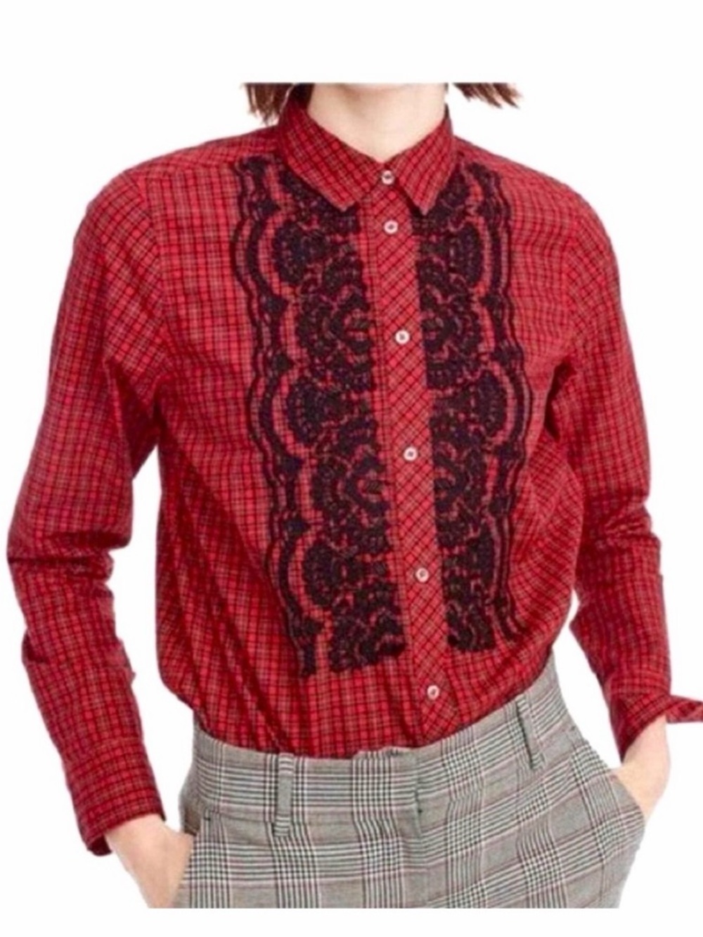 J.Crew Red Tartan Plaid Embellished Button Down Shirt Size 6T
